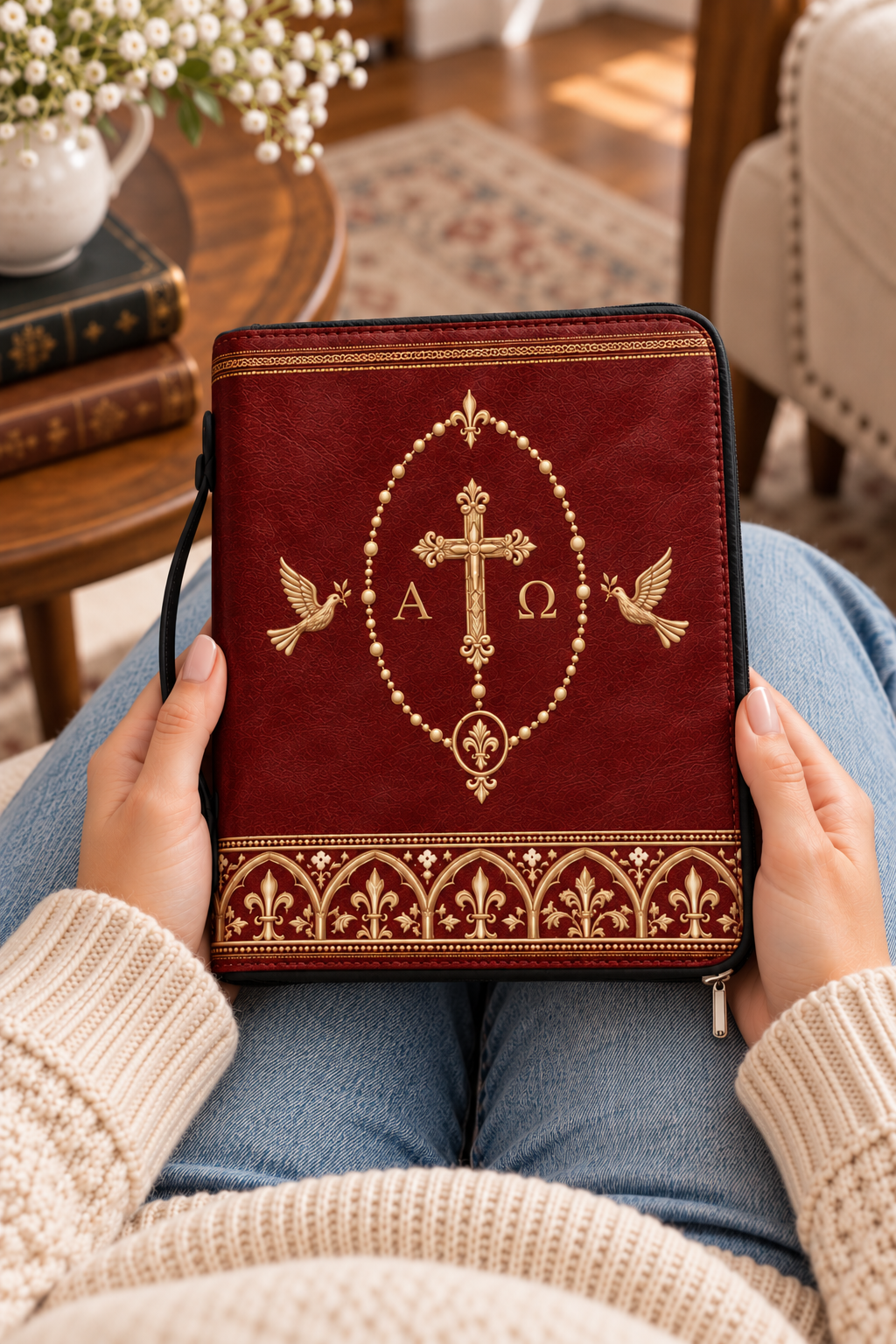 Grace & Peace Bible Cover - PU Leather Bible Cover, hanging display