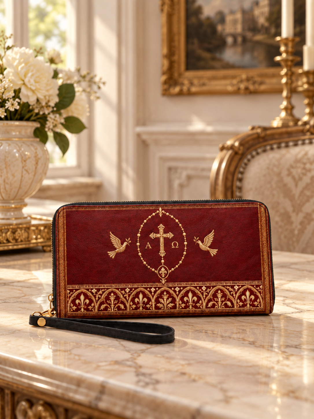 Grace & Peace PU Leather Wallet - Christian Wallet, close-up of the print