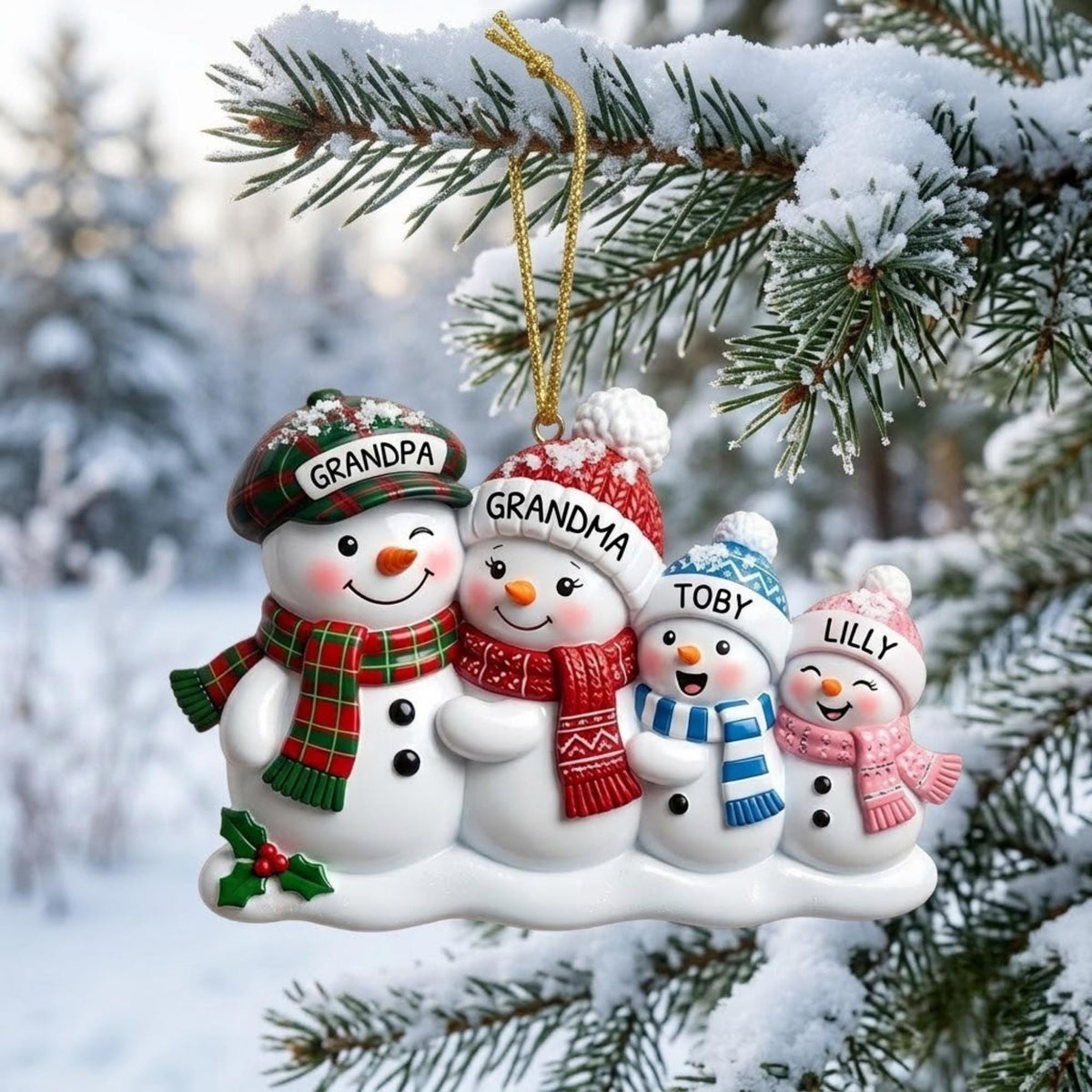 Grandparents Snowman Family Christmas Acrylic Ornament - Acrylic Christmas Ornament, detail view