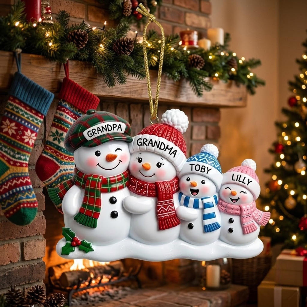Grandparents Snowman Family Christmas Acrylic Ornament - Acrylic Christmas Ornament, styled in the home
