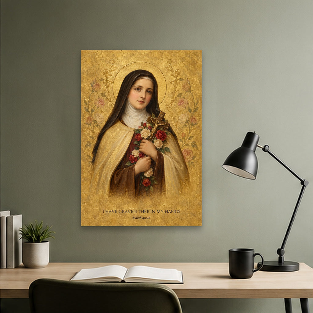 Graven in His Hands Canvas Wall Art - Catholic Wall Art, close-up of the print
