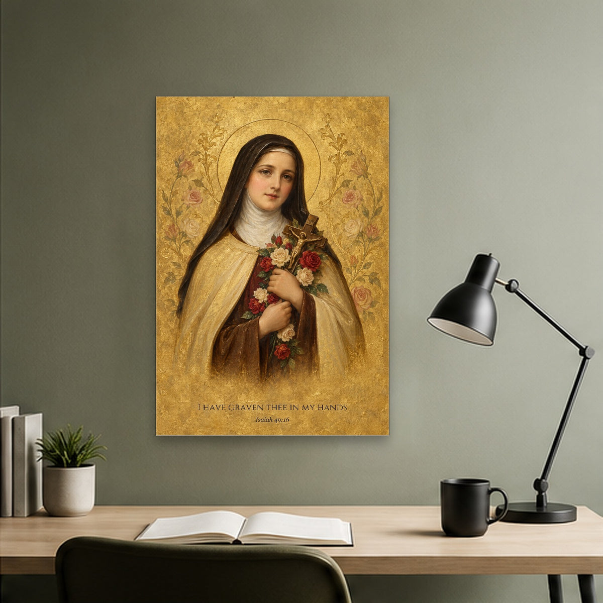Graven in His Hands Canvas Wall Art - Catholic Wall Art, close-up of the print