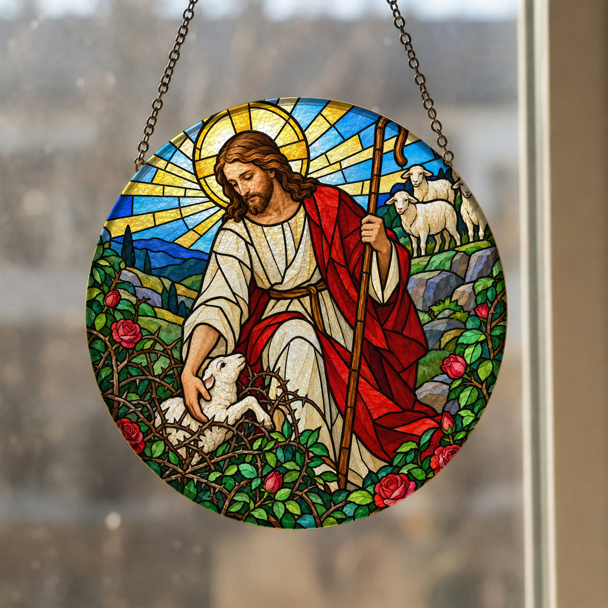 Grex Meus II Glass Suncatcher - Catholic Suncatcher, styled in the home
