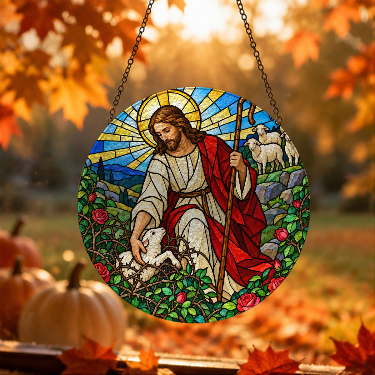 Grex Meus II Glass Suncatcher - Catholic Suncatcher, hanging display