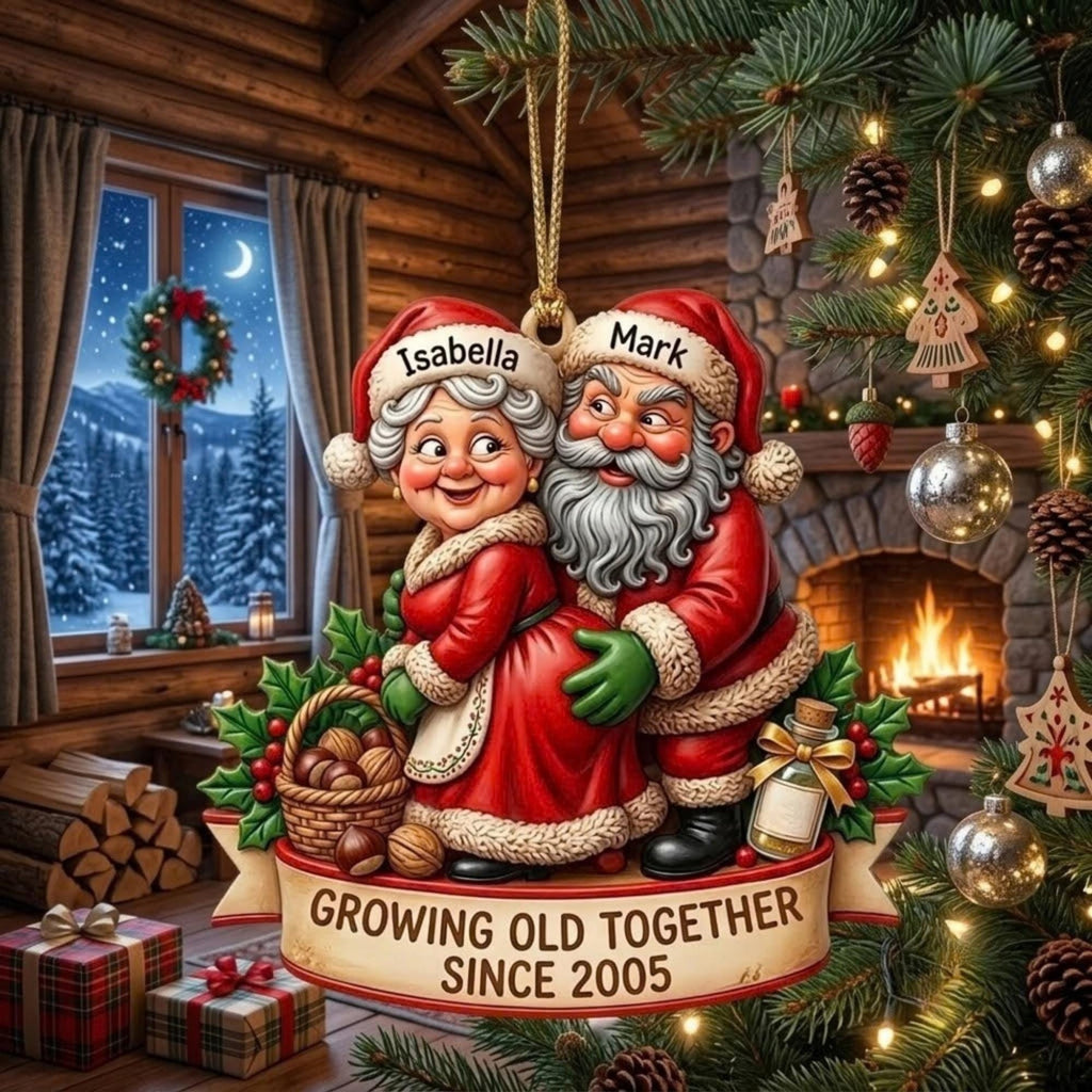Growing Old Together Santa Couple Acrylic Ornament - Acrylic Christmas Ornament, detail view