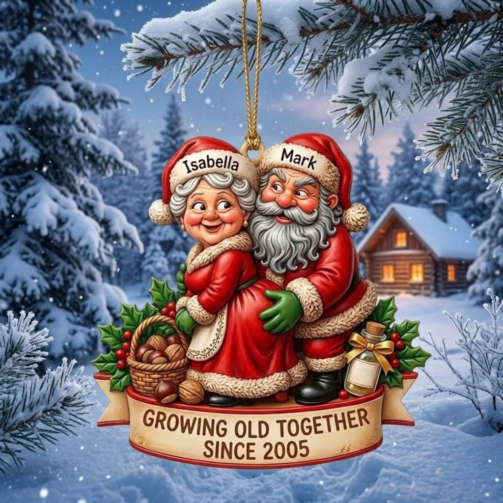 Growing Old Together Santa Couple Acrylic Ornament - Acrylic Christmas Ornament, styled in the home