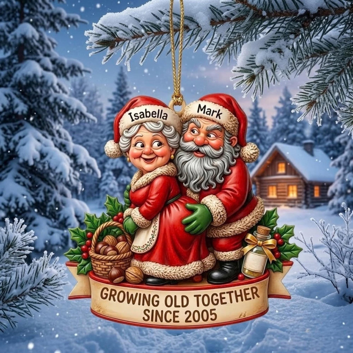 Growing Old Together Santa Couple Acrylic Ornament - Acrylic Christmas Ornament, styled in the home