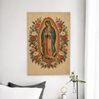 Guadalupe Floreada Canvas Wall Art - Catholic Wall Art, detail view