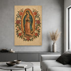Guadalupe Floreada Canvas Wall Art - Catholic Wall Art, hanging display