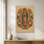 Guadalupe Floreada Canvas Wall Art - Catholic Wall Art, gift presentation