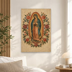 Guadalupe Floreada Canvas Wall Art - Catholic Wall Art, alternate angle