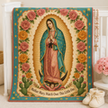 Guadalupe Rose Garden Fleece Blanket - Christian Blanket, front view