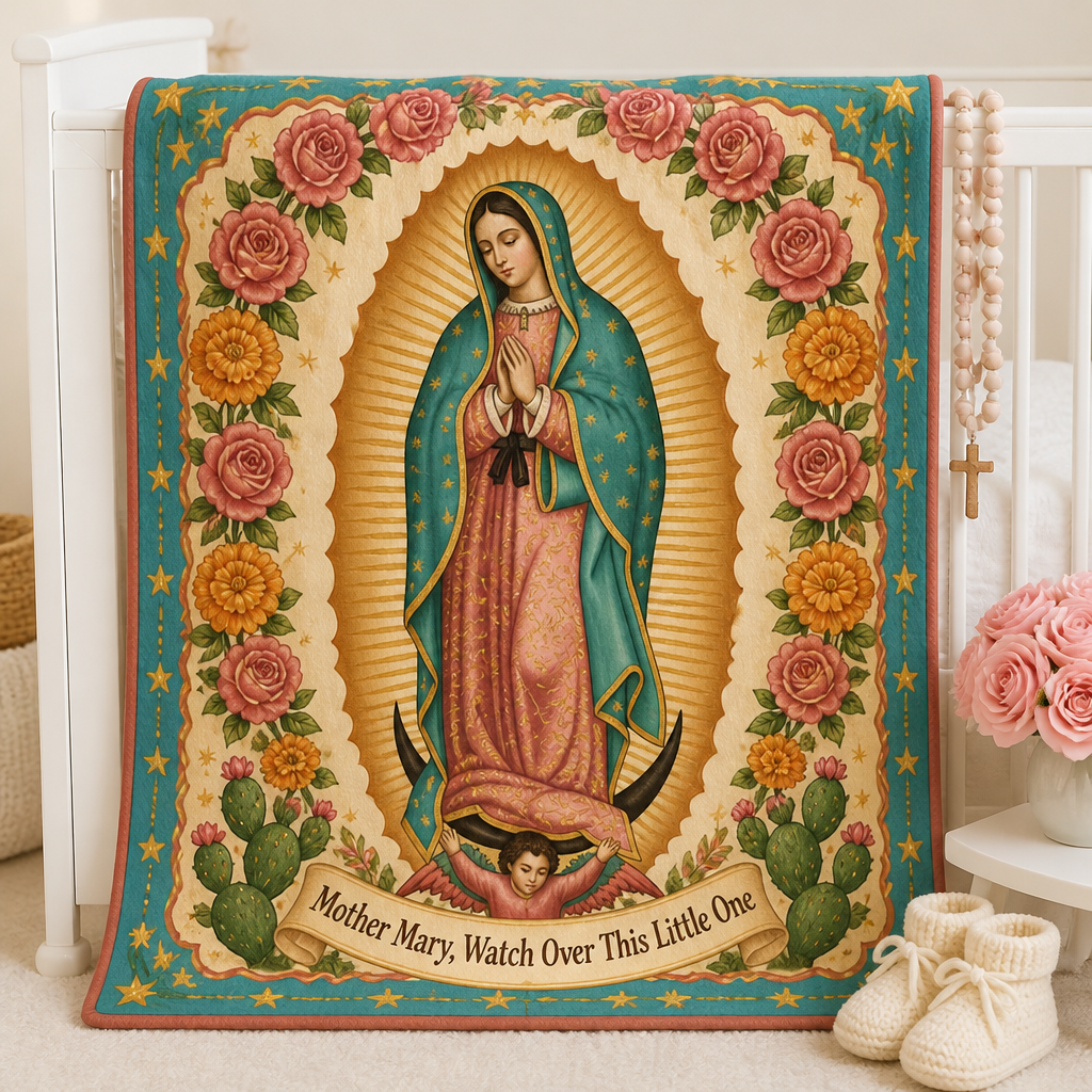 Guadalupe Rose Garden Fleece Blanket - Christian Blanket, front view
