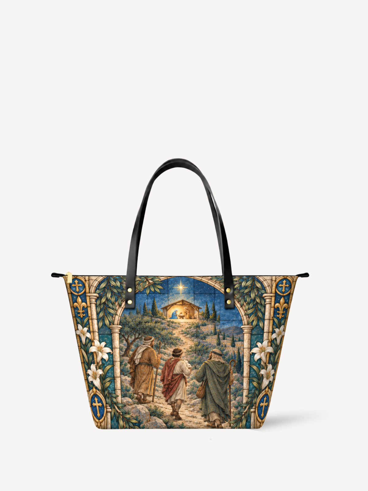 Guided by His Light PU Leather Tote Bag - Christian Tote Bag, front view