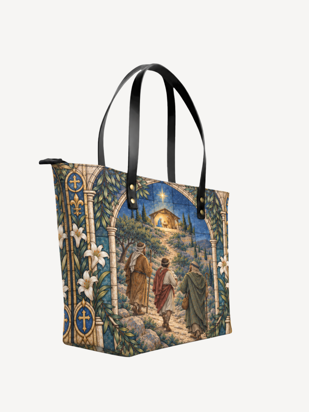 Guided by His Light PU Leather Tote Bag - Christian Tote Bag, detail view