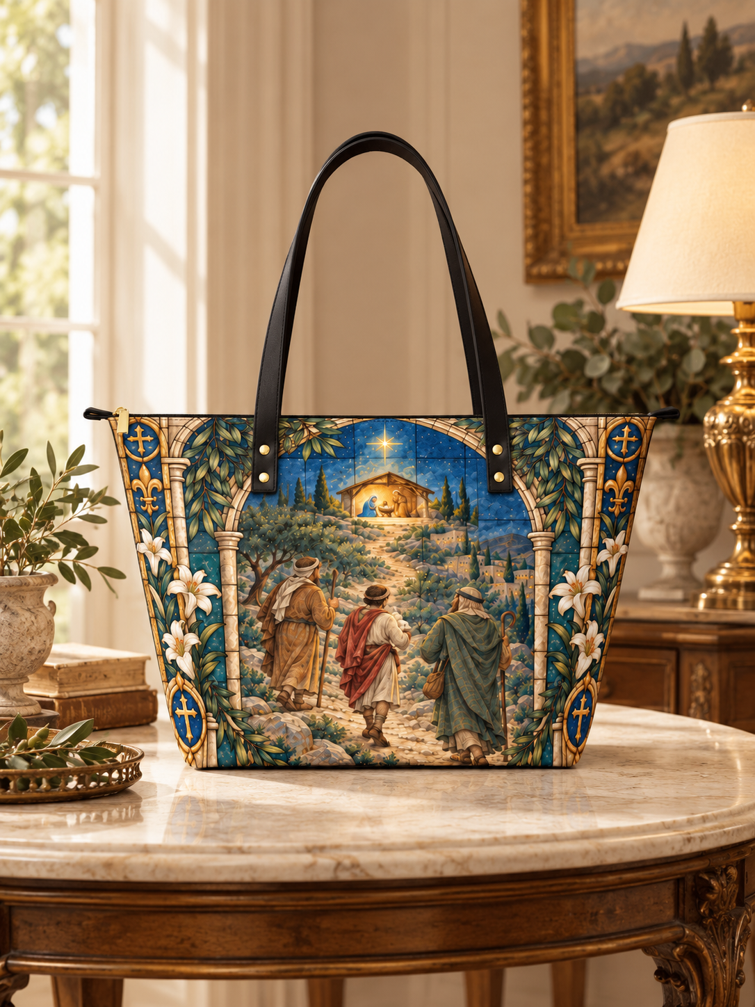 Guided by His Light PU Leather Tote Bag - Christian Tote Bag, gift presentation