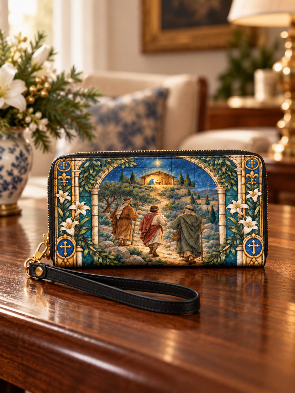 Guided by His Light PU Leather Wallet - Christian Wallet, close-up of the print