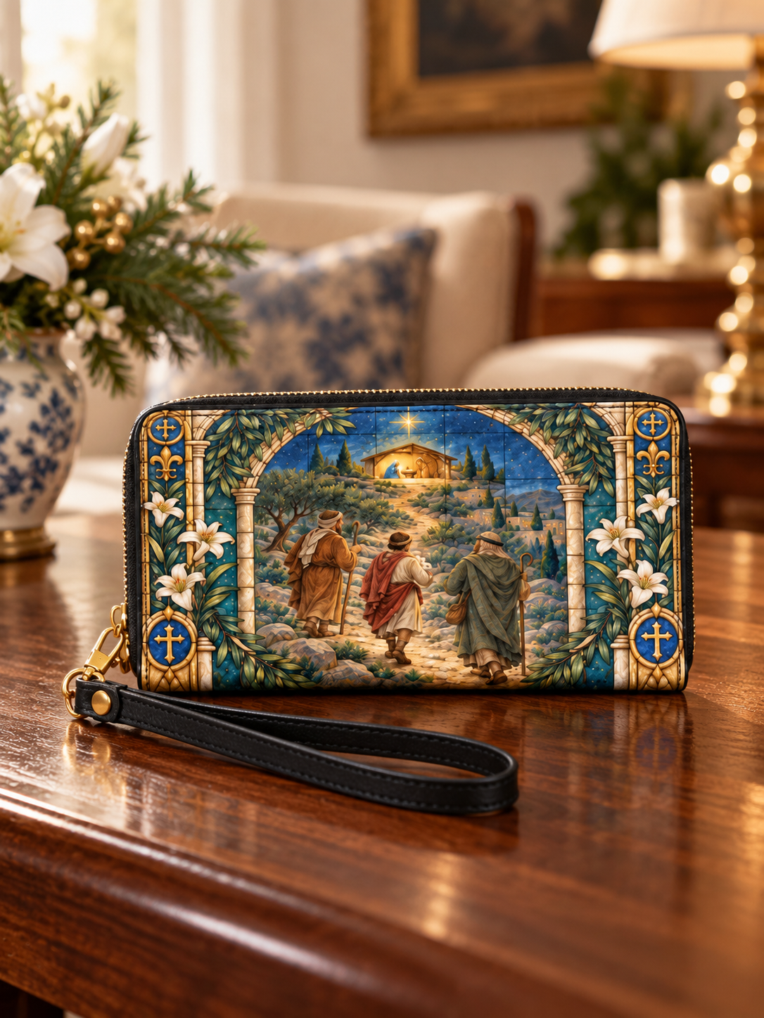 Guided by His Light PU Leather Wallet - Christian Wallet, close-up of the print