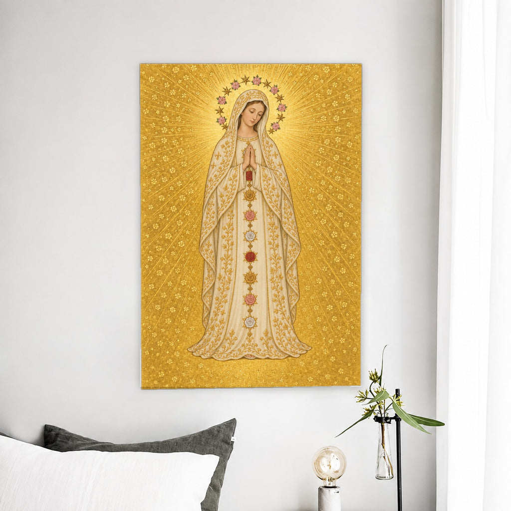 Hail, Full of Grace in Manuscript Canvas Wall Art - Catholic Wall Art, detail view