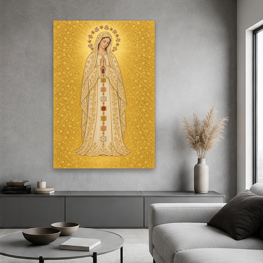 Hail, Full of Grace in Manuscript Canvas Wall Art - Catholic Wall Art, hanging display