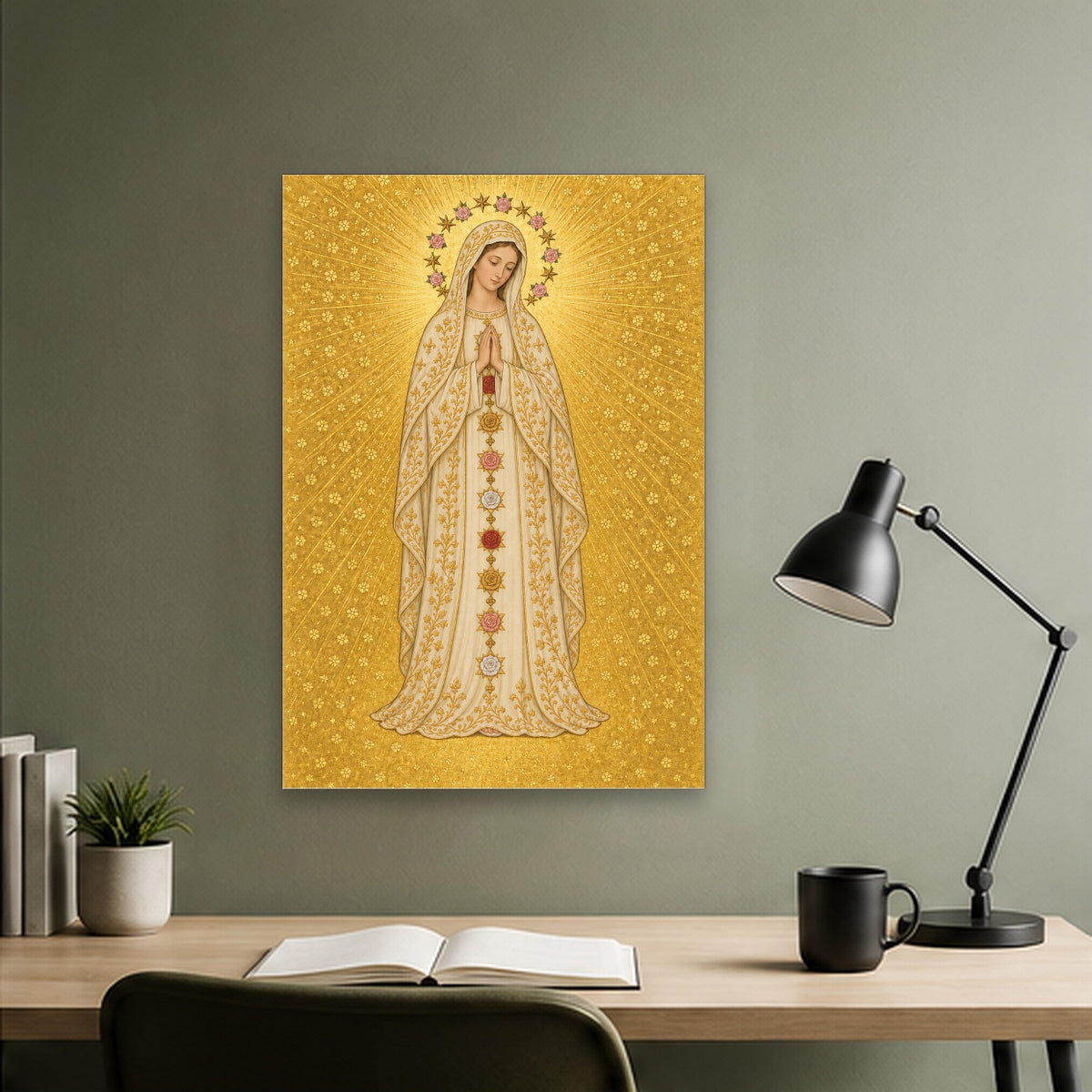 Hail, Full of Grace in Manuscript Canvas Wall Art - Catholic Wall Art, close-up of the print