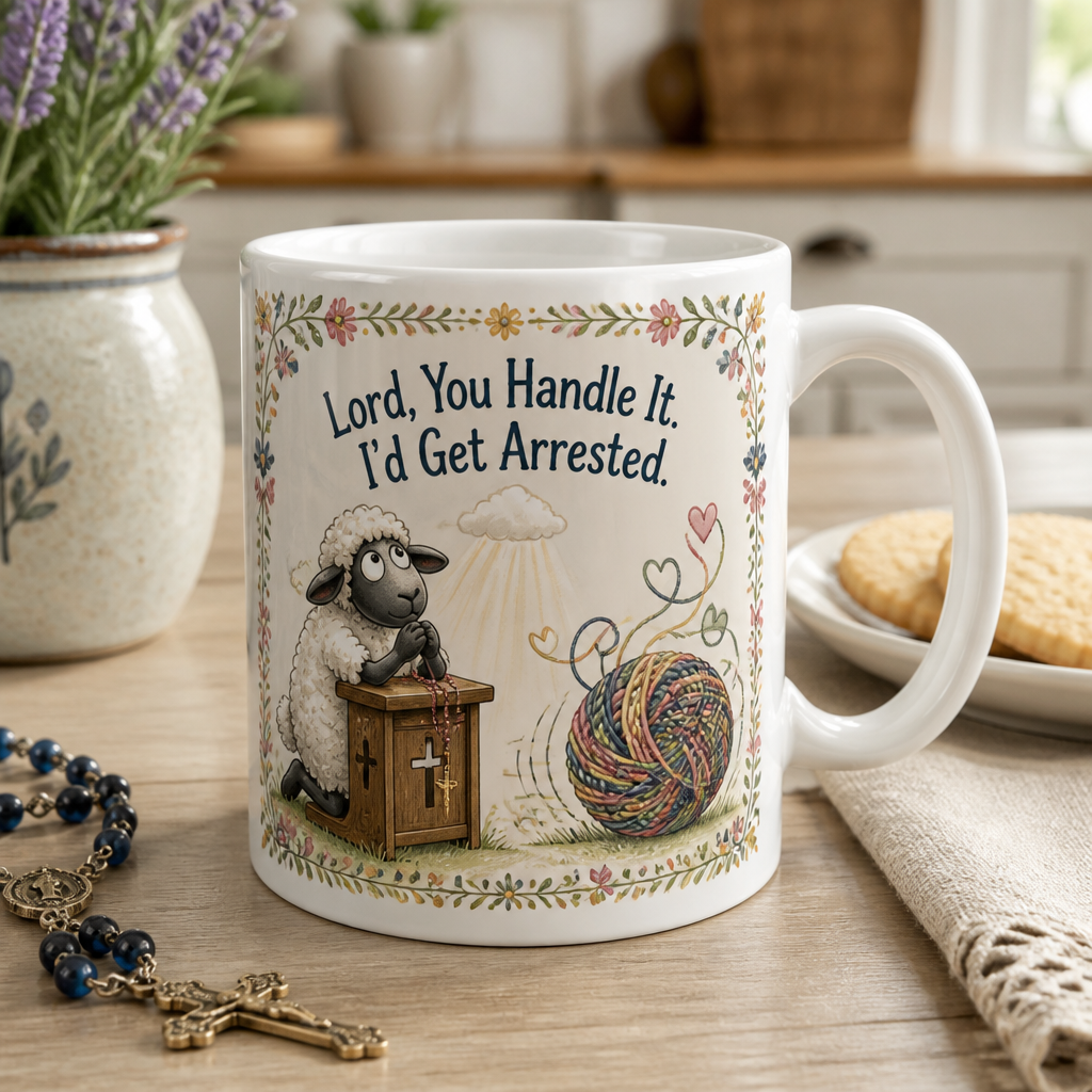 Hand It Over Lamb Ceramic Mug - Christian Coffee Mug, front view