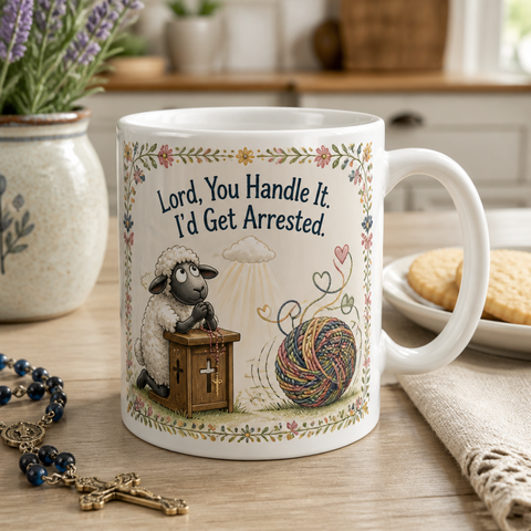 Hand It Over Lamb Ceramic Mug - Christian Coffee Mug, front view