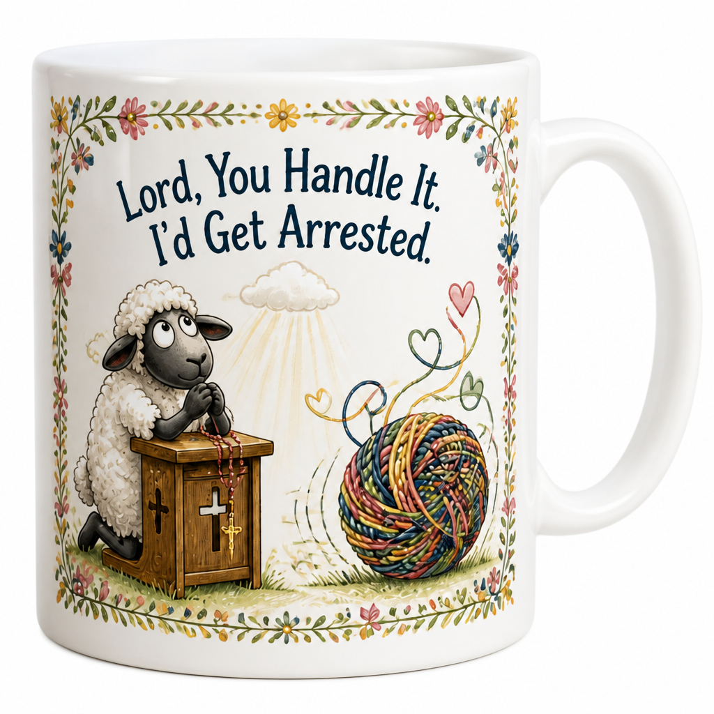 Hand It Over Lamb Ceramic Mug - Christian Coffee Mug, detail view