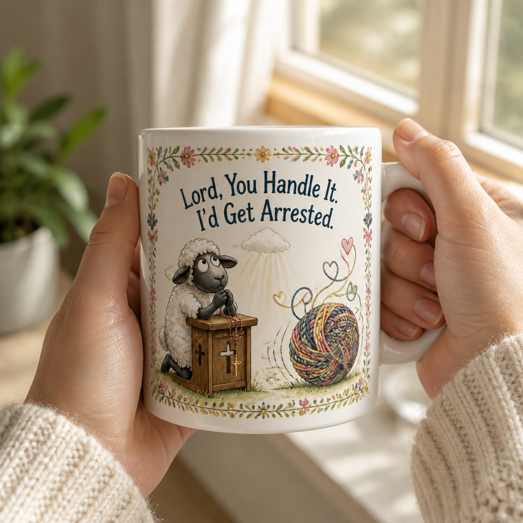 Hand It Over Lamb Ceramic Mug - Christian Coffee Mug, styled in the home