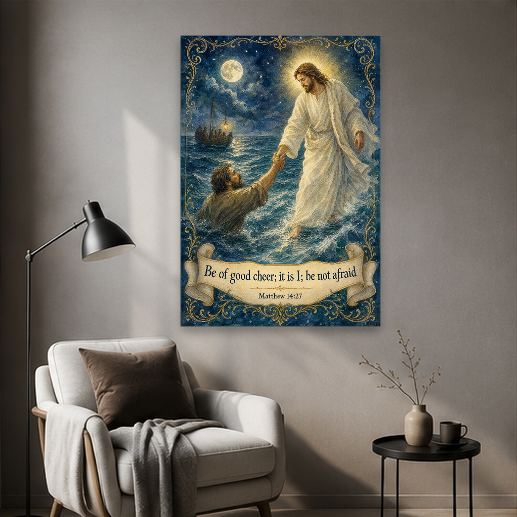 Hand upon the Waves Canvas Wall Art - Christian Wall Art, detail view