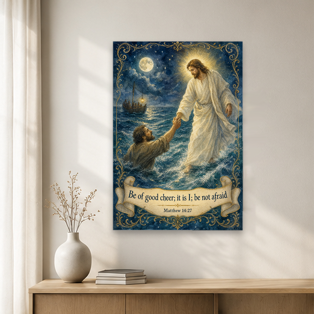 Hand upon the Waves Canvas Wall Art - Christian Wall Art, close-up of the print