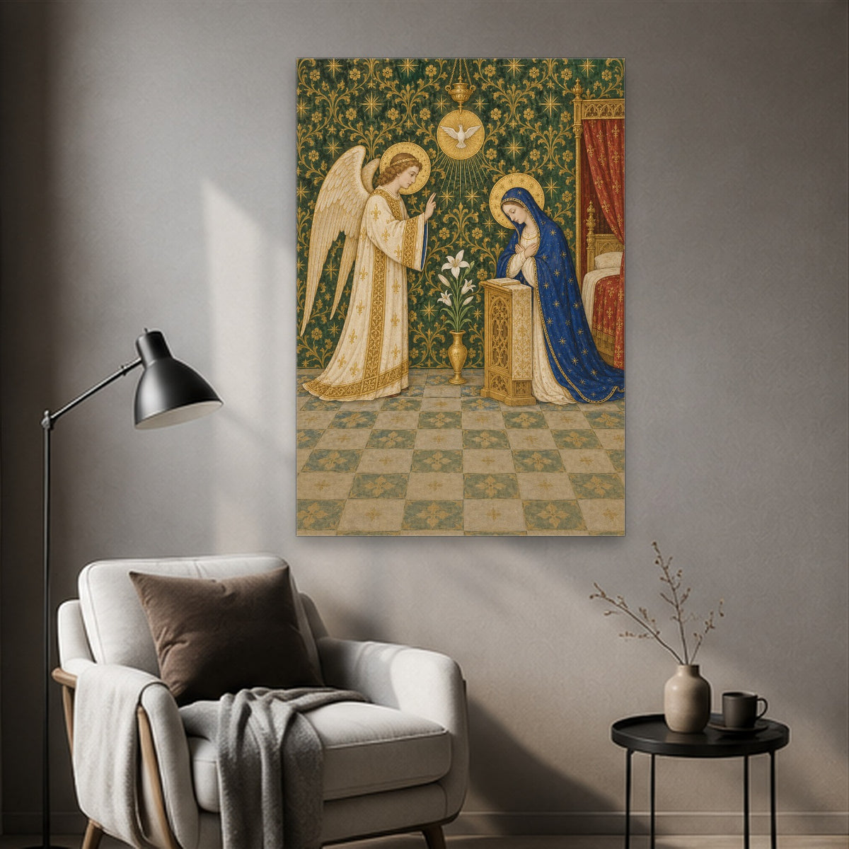 Handmaid of the Lord Canvas Wall Art - Catholic Wall Art, styled in the home