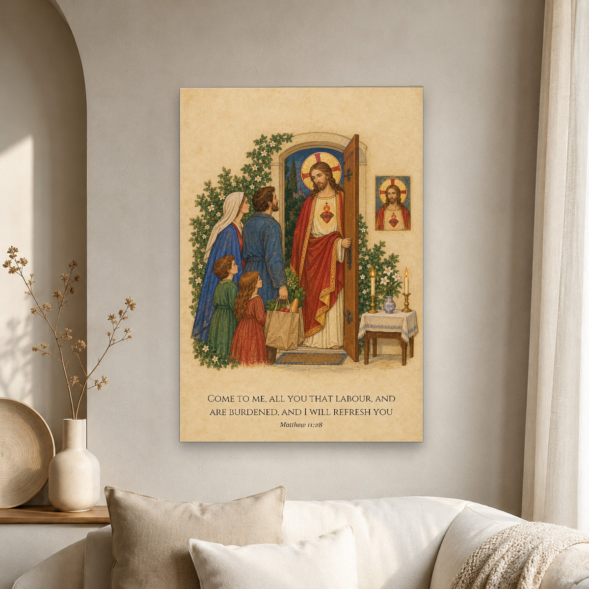 Heart of the Home Canvas Wall Art - Catholic Wall Art, scale reference