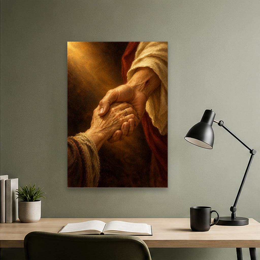 Held Canvas Wall Art - Catholic Wall Art, close-up of the print