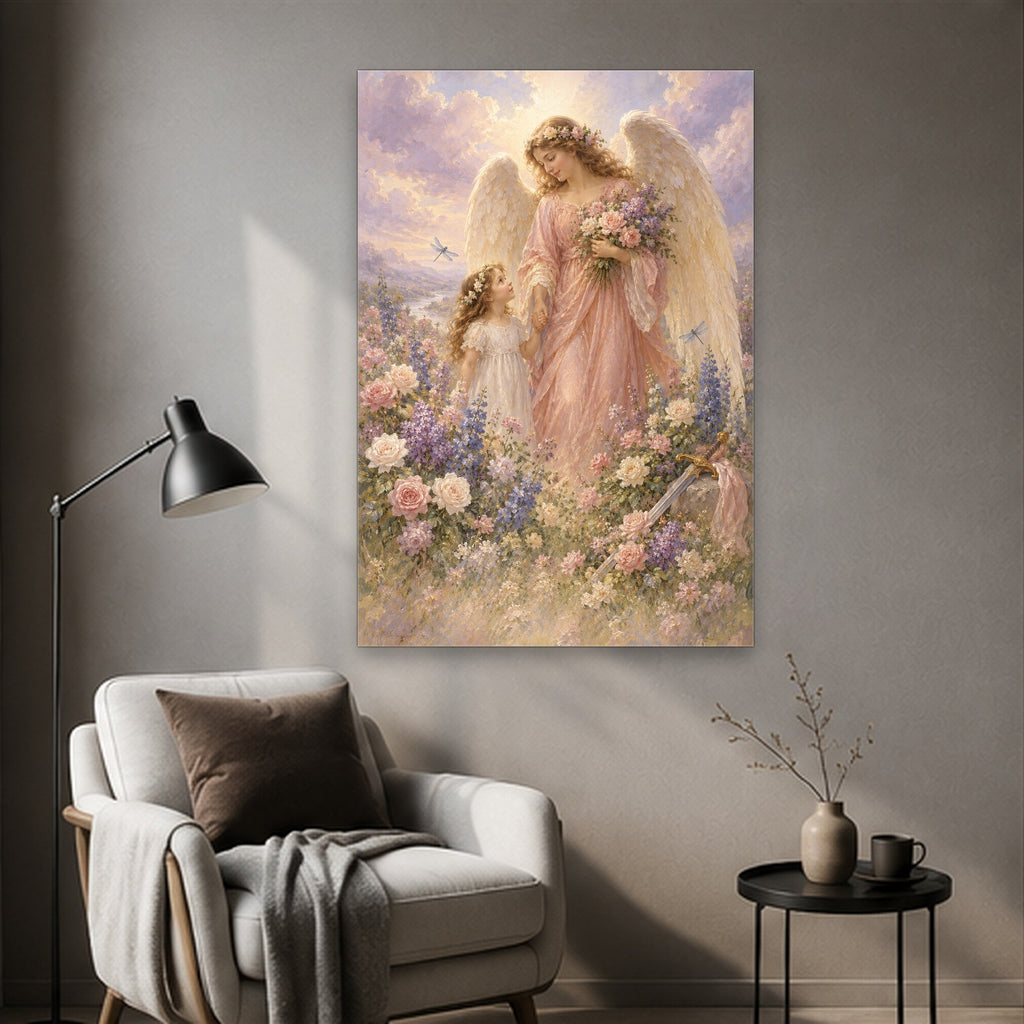 His Angels Charge Canvas Wall Art - Catholic Wall Art, styled in the home