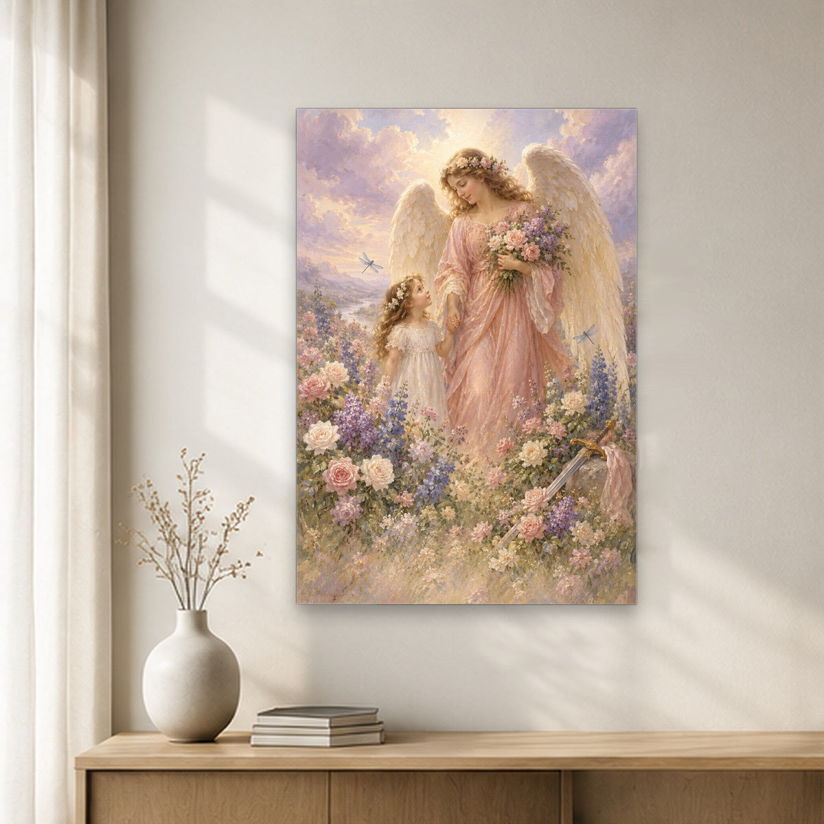 His Angels Charge Canvas Wall Art - Catholic Wall Art, gift presentation