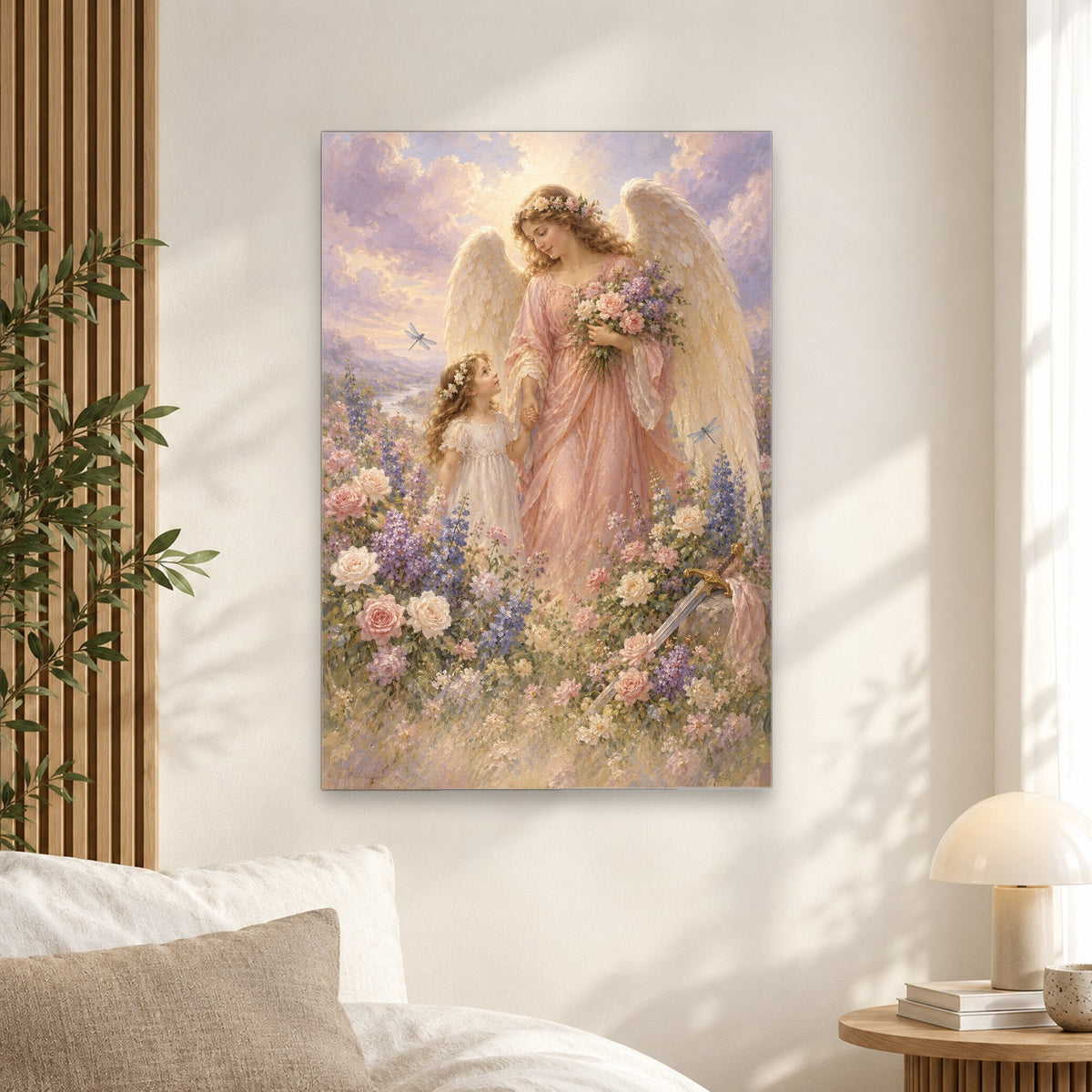 His Angels Charge Canvas Wall Art - Catholic Wall Art, alternate angle