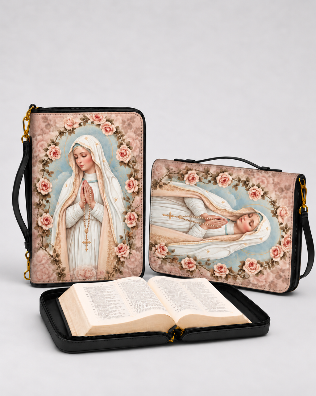 Holy Rosary Bible Cover - PU Leather Bible Cover, detail view