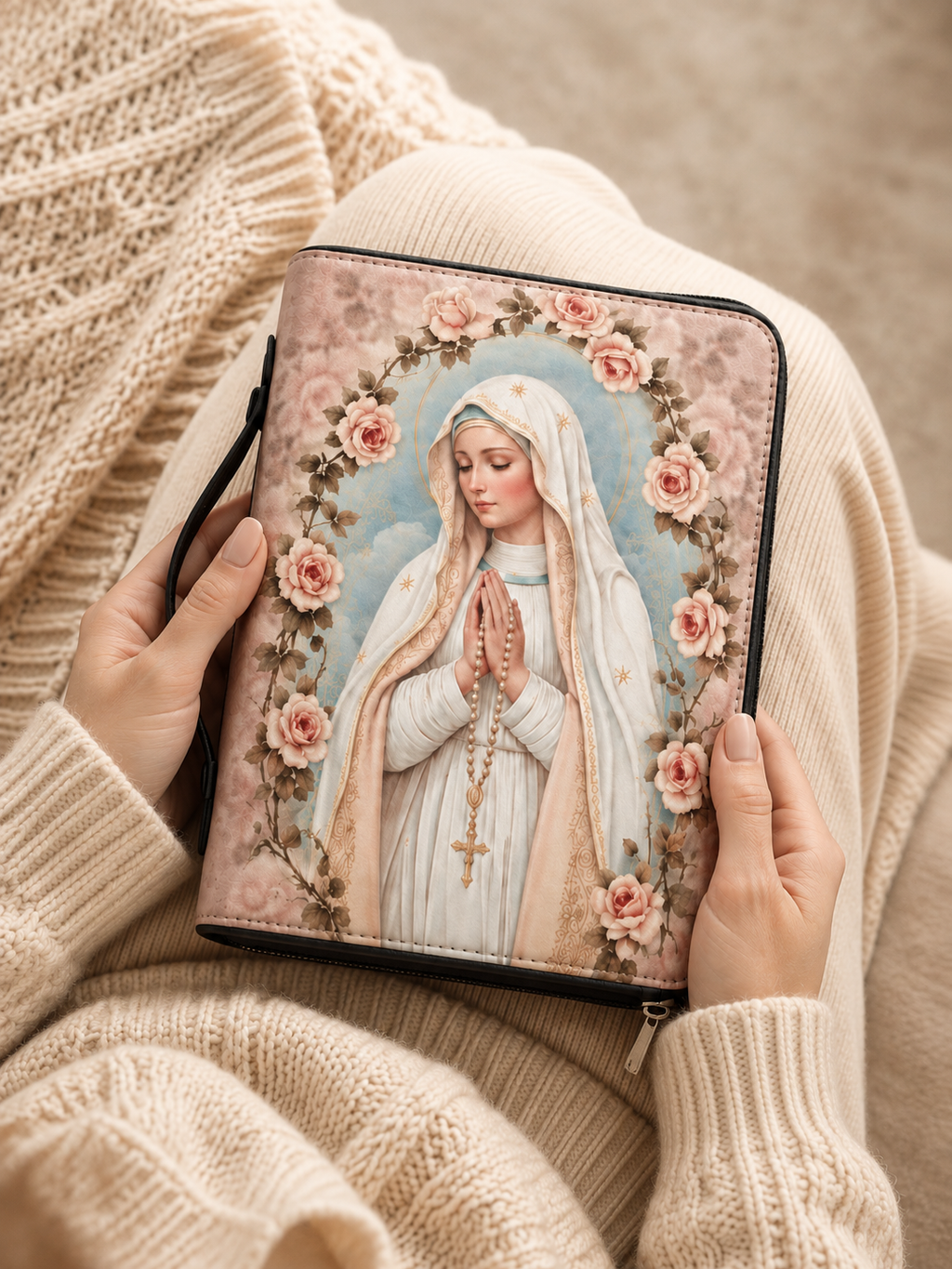 Holy Rosary Bible Cover - PU Leather Bible Cover, hanging display