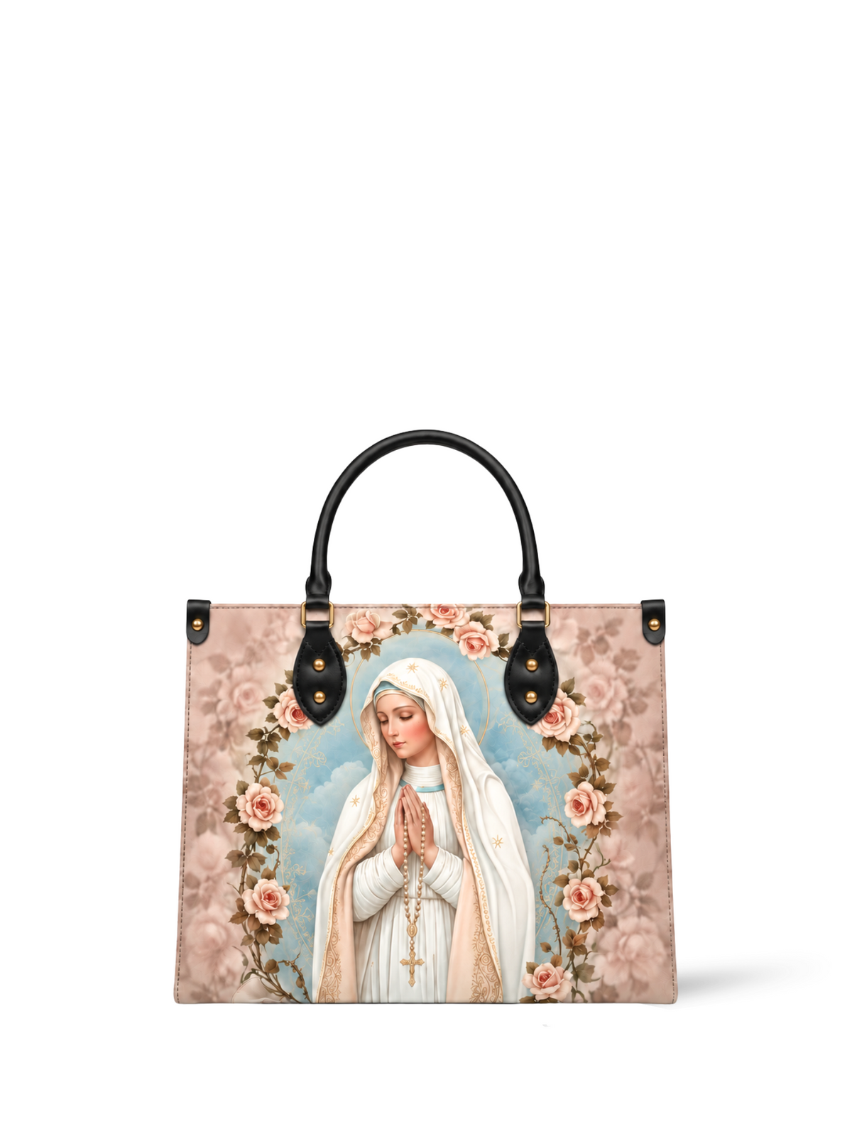 Holy Rosary PU Leather Handbag - Christian Handbag, front view