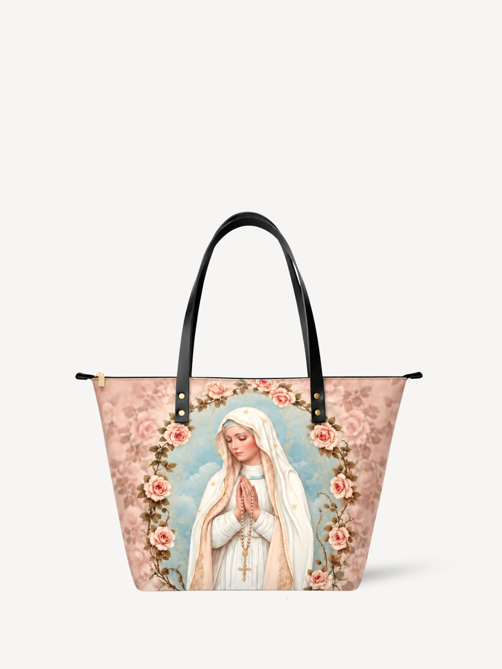 Holy Rosary PU Leather Tote Bag - Christian Tote Bag, front view