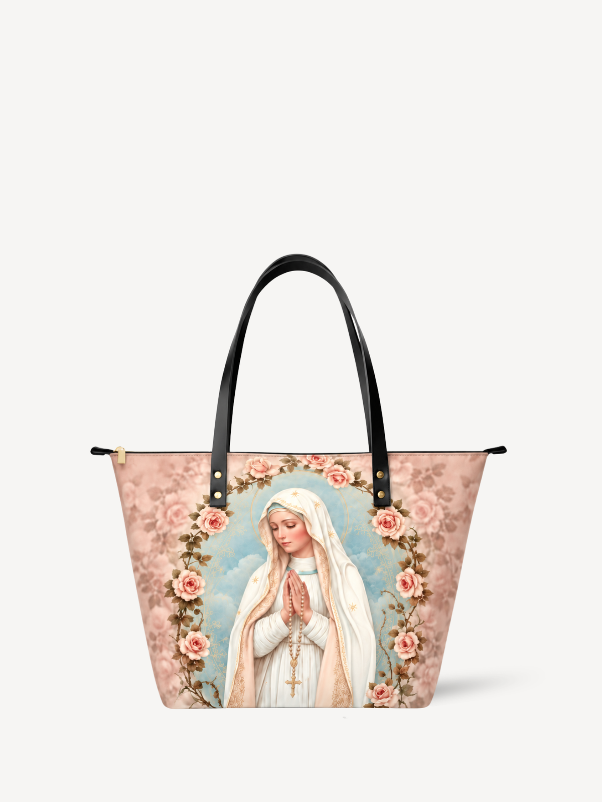 Holy Rosary PU Leather Tote Bag - Christian Tote Bag, front view