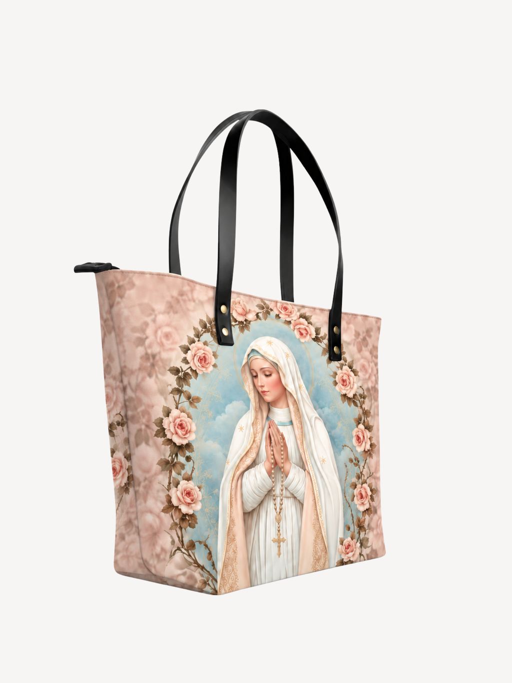 Holy Rosary PU Leather Tote Bag - Christian Tote Bag, detail view