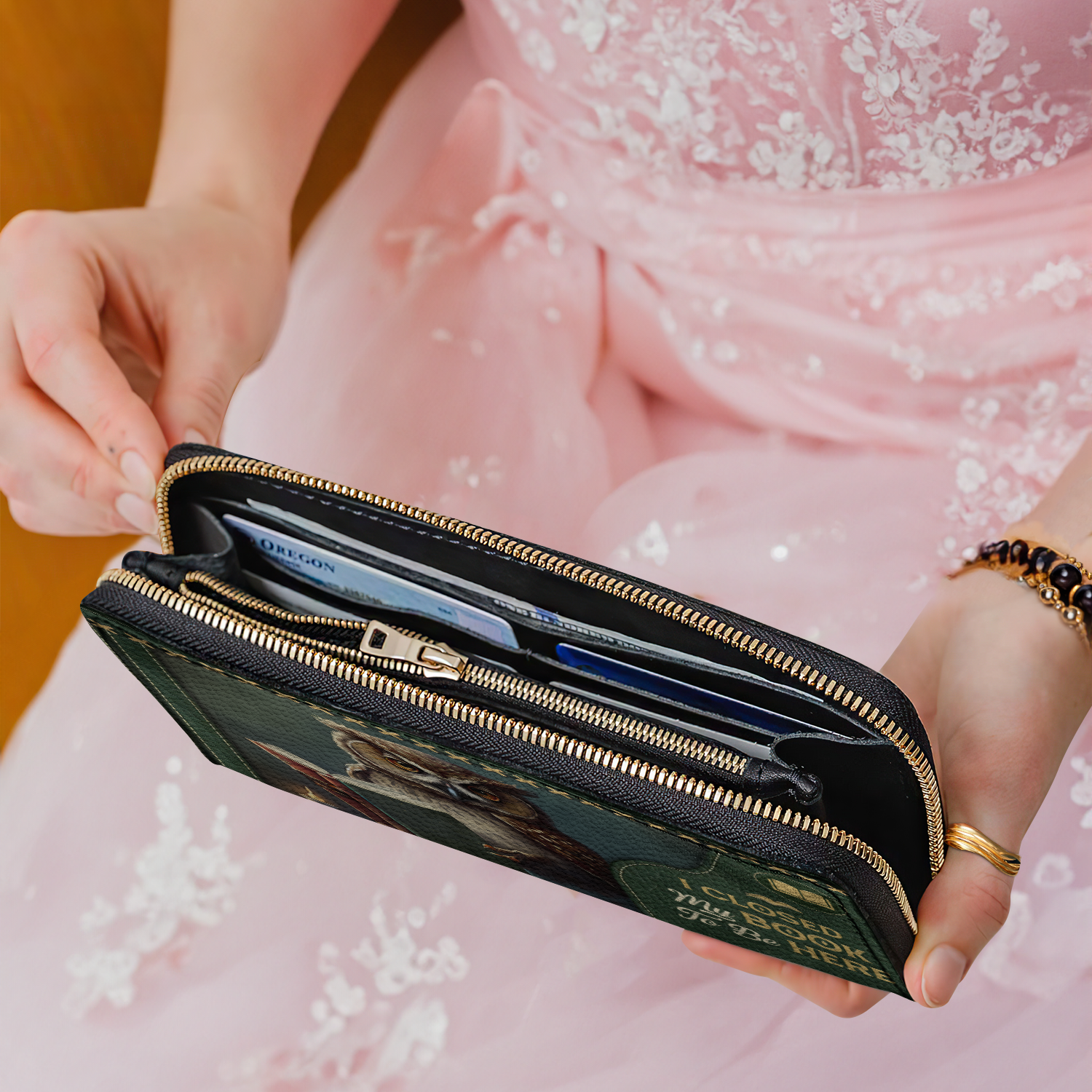 I Closed My Book To Be Here HHRZ02045709ON Zip Around Leather Wallet
