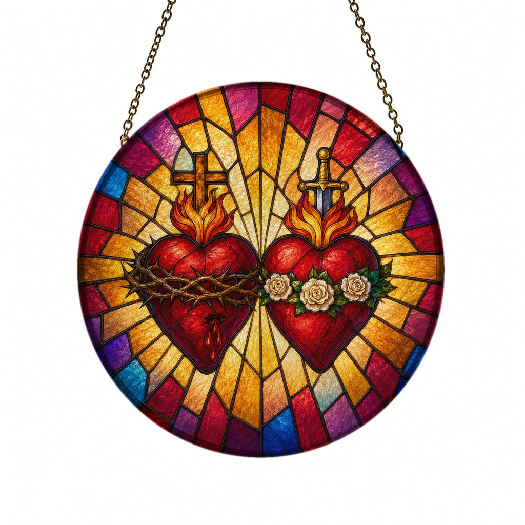 Ignis Amoris Glass Suncatcher - Catholic Suncatcher, front view