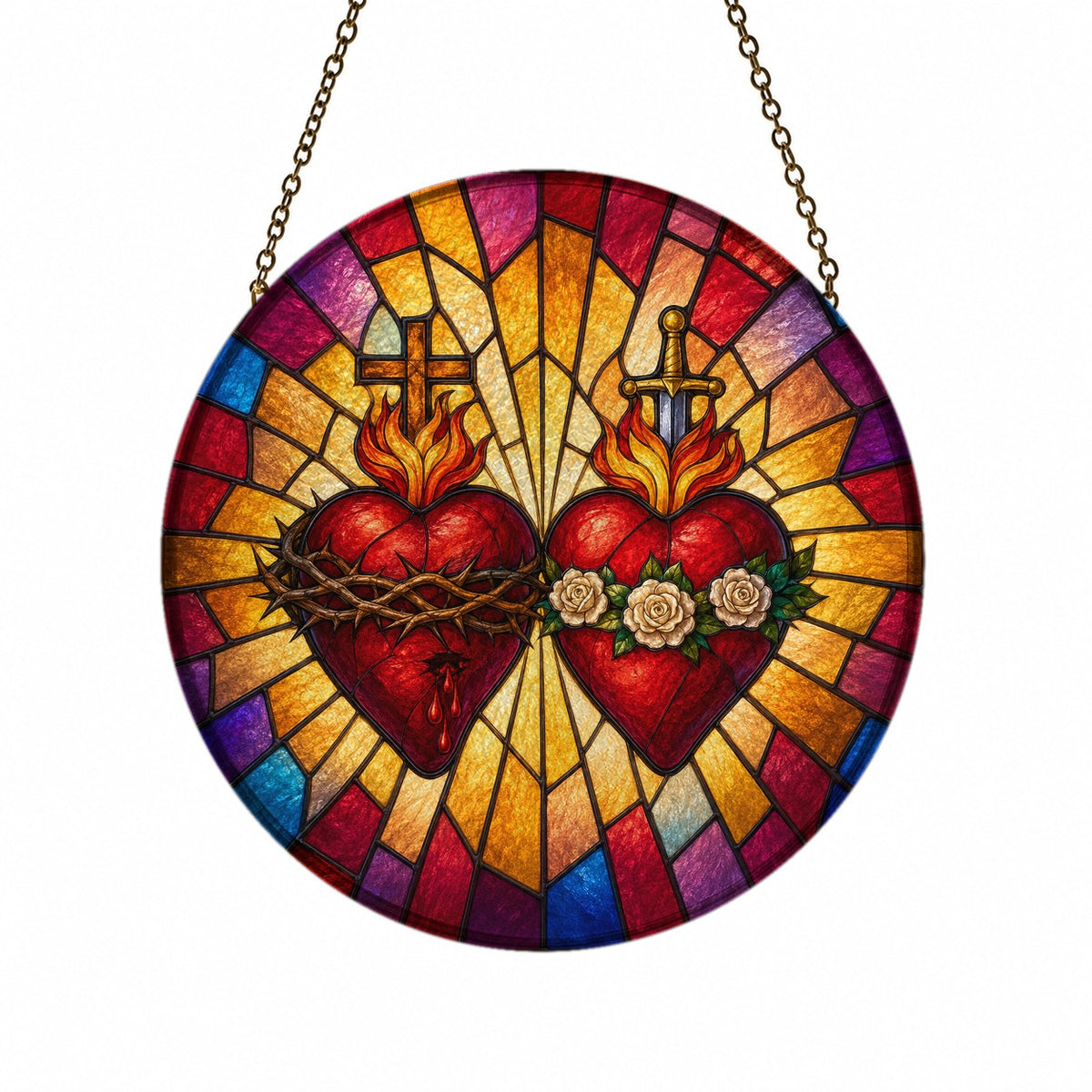 Ignis Amoris Glass Suncatcher - Catholic Suncatcher, front view