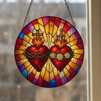 Ignis Amoris Glass Suncatcher - Catholic Suncatcher, styled in the home