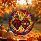 Ignis Amoris Glass Suncatcher - Catholic Suncatcher, hanging display