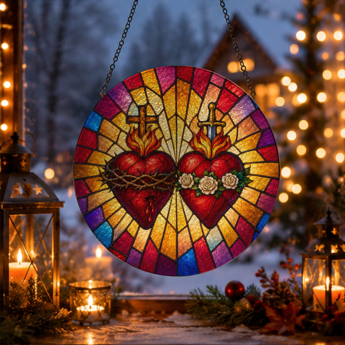 Ignis Amoris Glass Suncatcher - Catholic Suncatcher, gift presentation