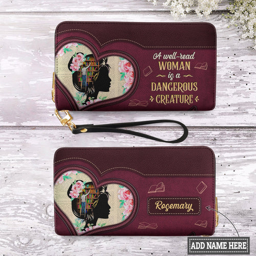 A Well Read Woman Is A Dangerous Creature HHRZ15090618LO Zip Around Leather Wallet